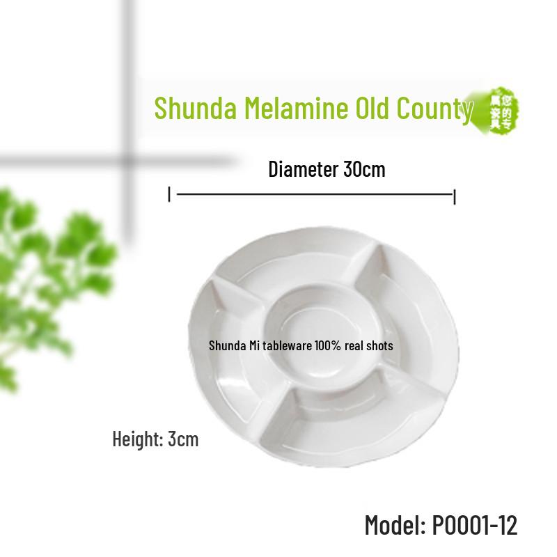 Melamine A5 Round Platter with Five Compartments for Snacks and Fruits