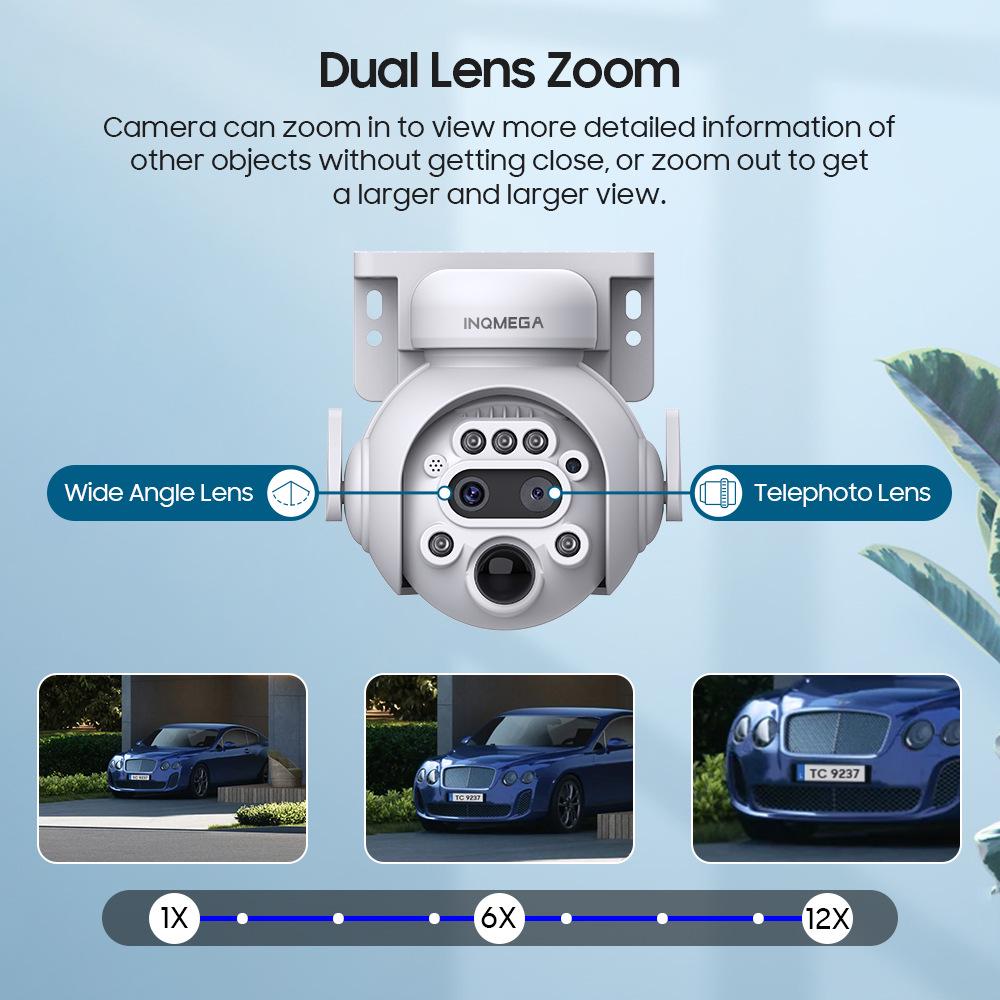 Solar-Powered 6MP HD Camera, 12x Zoom, PTZ, Full-Color Night Vision for Outdoor Monitoring.