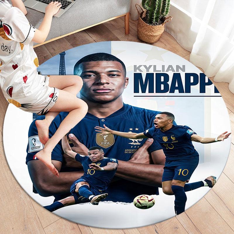 Kylian Mbappe Round Area Rug,Carpet Rug for Living Room Bedroom Sofa Playroom Decor,Non-slip Floor Mat