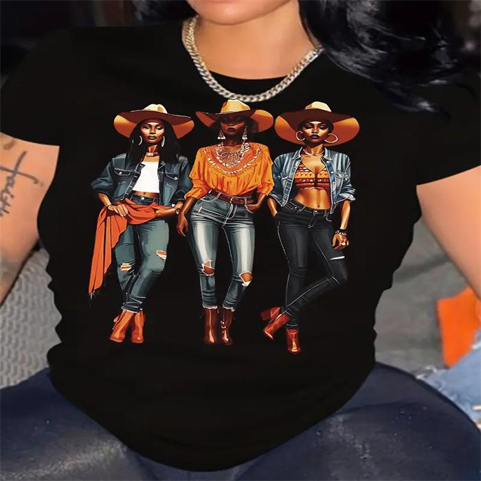 Letní top s kulatým výstřihem a potiskem Módní Ležérní Roztomilá dámská trička z čisté bavlny s krátkým rukávem