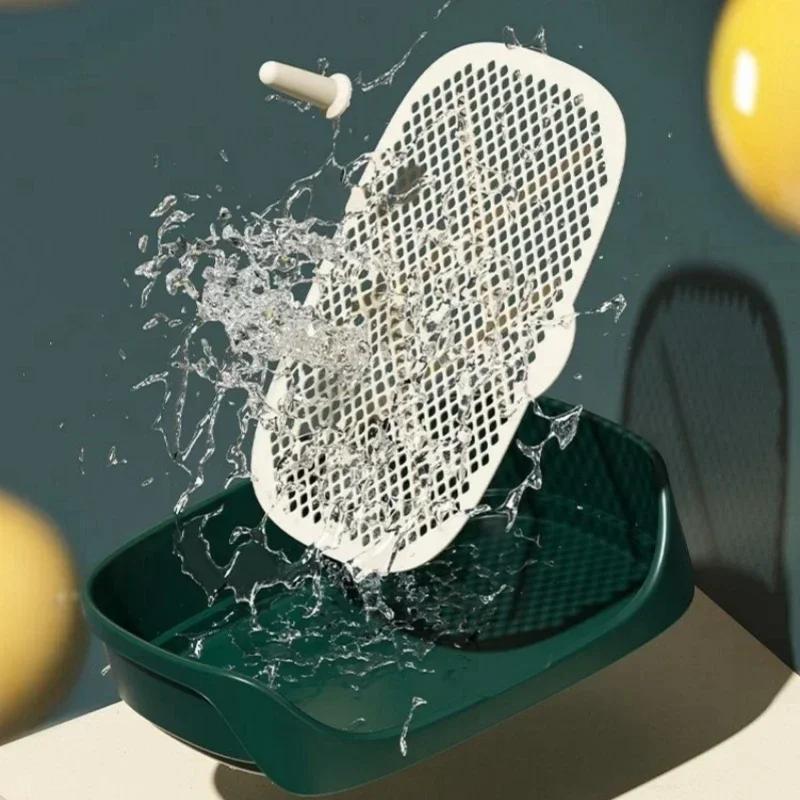 Tragbares Haustier-Toilettentrainingsset Kunststoff mit Säule Inklusive Toilettenmatte/Hundetoilettenschale/Pipi-Pad Hunde-Urinier-Trainer Stubenreinheitstraining