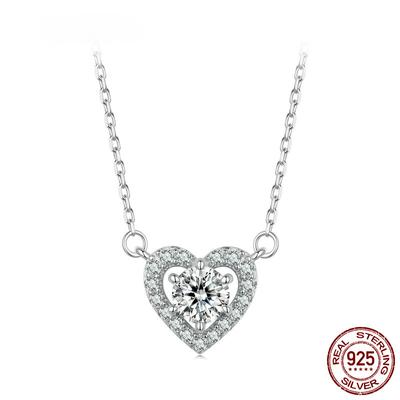 Stříbrný náhrdelník S925 s moissanitem v tvaru srdce 0,5 karátu, barva D, briliantový kulatý brus, laboratorně vytvořený diamant pro ženy