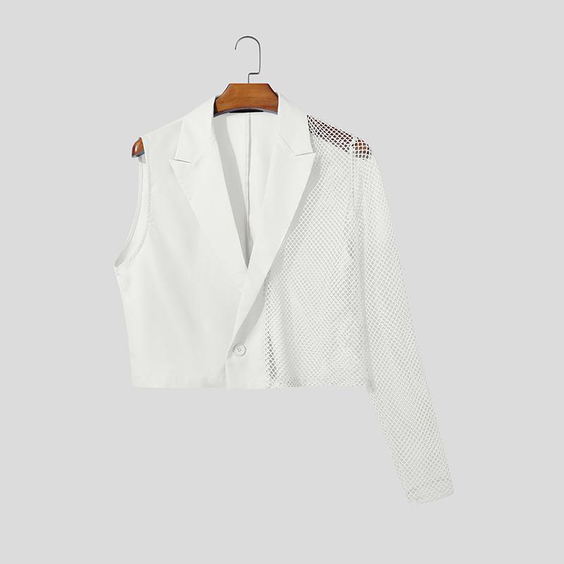 INCERUN Herren Einreihig mit Kerb-Revers Ein Langarm Patchwork Ausgeschnitten Lässig Dünn Kurz Geschnittene Blazer Tops