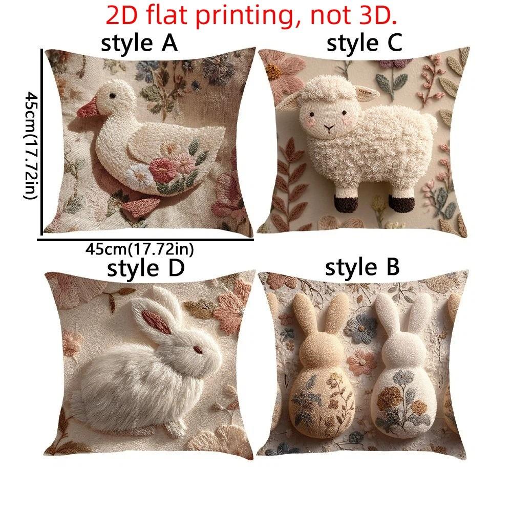 Cartoon Easter Pillow Cover 2D Flat Easter Theme Bunny Cushion Cover Skin Friendly Wear-resistant Throw Pillow Cover Study Room