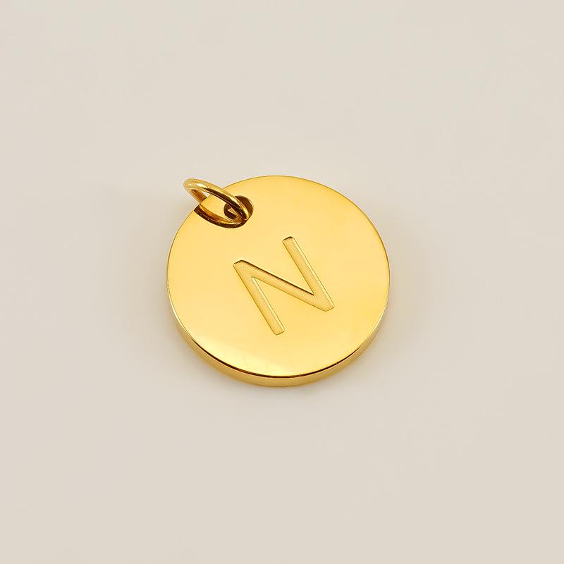 Minimalist Round Stainless Steel Initial Pendant – 26 English Letters, Smooth Surface, DIY Jewelry Accessory