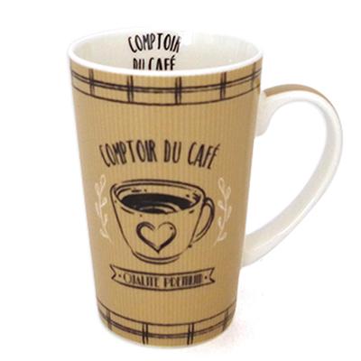 [A0266] - Büyük kahverengi porselen kupa 'Comptoir du Café' - 13x8. 2 cm (40 cl)