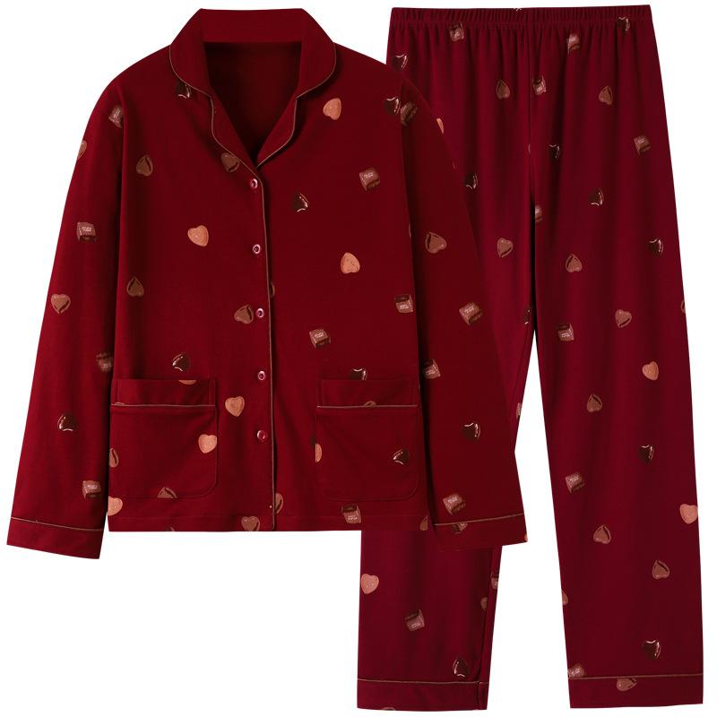 Pajamas Women'S Autumn Autumn Cotton Long Sleeve Loungewear Women'S Sweet Large Size Cotton Two-Piece Set
