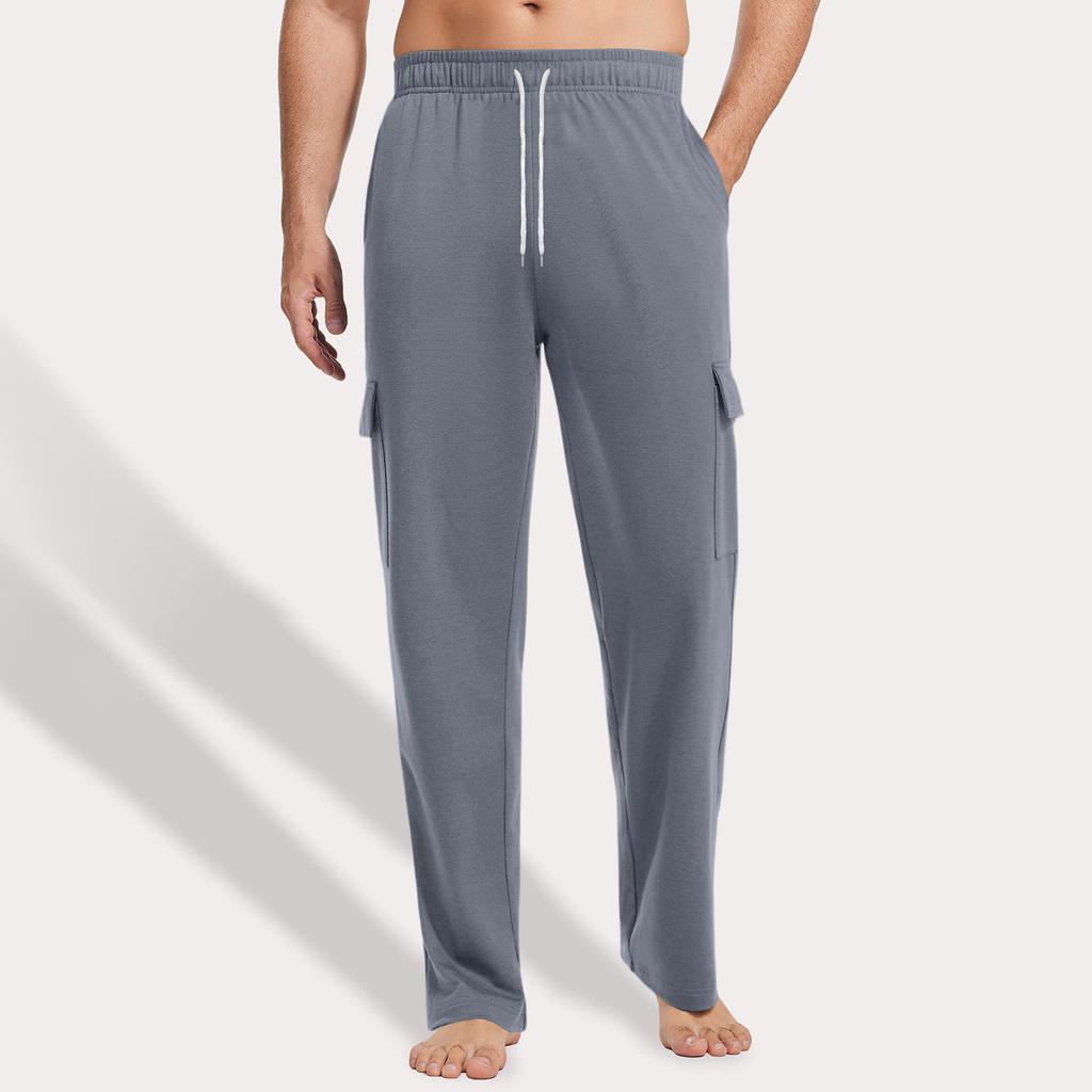 Men's Loose Casual Multi-pocket Work Pants, Youth Stretch Waist Drawstring Pants