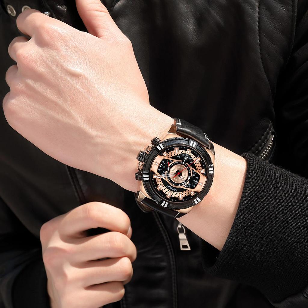 New Watches Men Luxury Brand MEGIR Chronograph Men Sports Watches Waterproof Leather Quartz Men's Watch Relogio Masculino