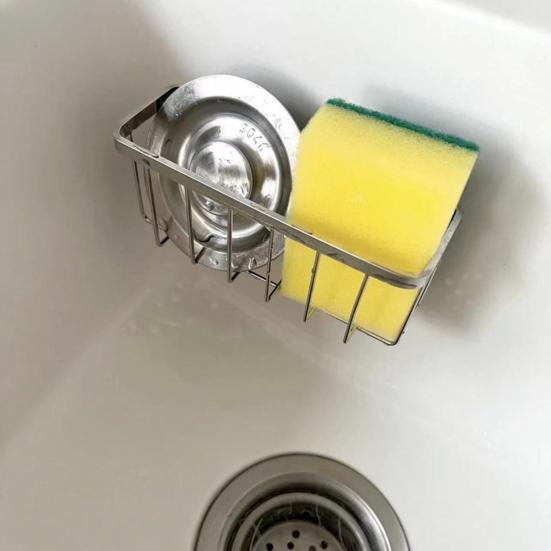 1 Set Sponge Rack Powerful Suction Cup Lightweight Kitchen Sink Sponge Brush Drainable Rack for Home Kitchen