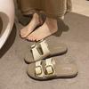 New Retro Soft Sole Flat Belt Buckle Slippers For Women In Summer Beach Anti-slip Sandals