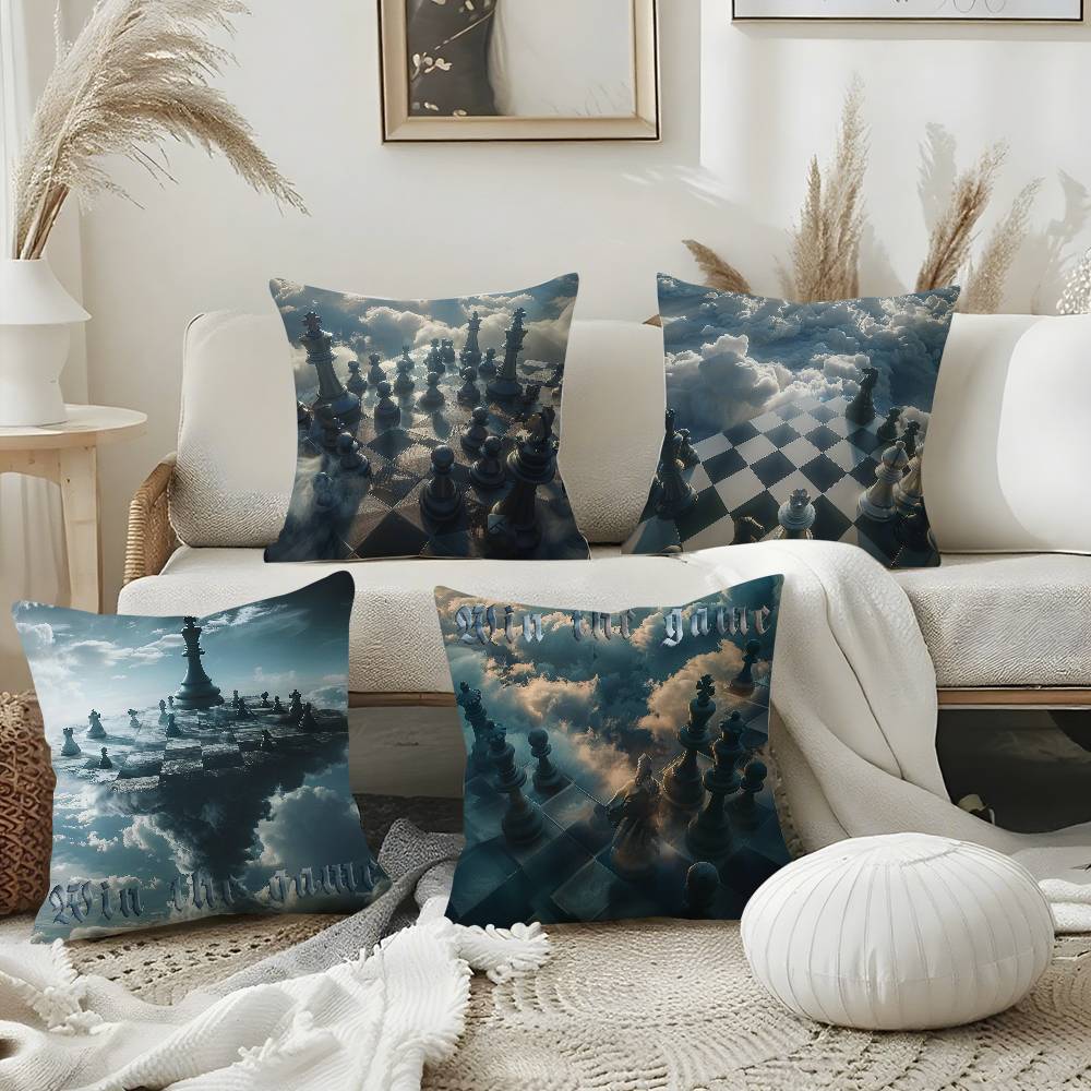 Classic Chess Pillow Case Office Sofa Dorm Chair Back Short Plush Double-sided Printing Home  Cushion Cover