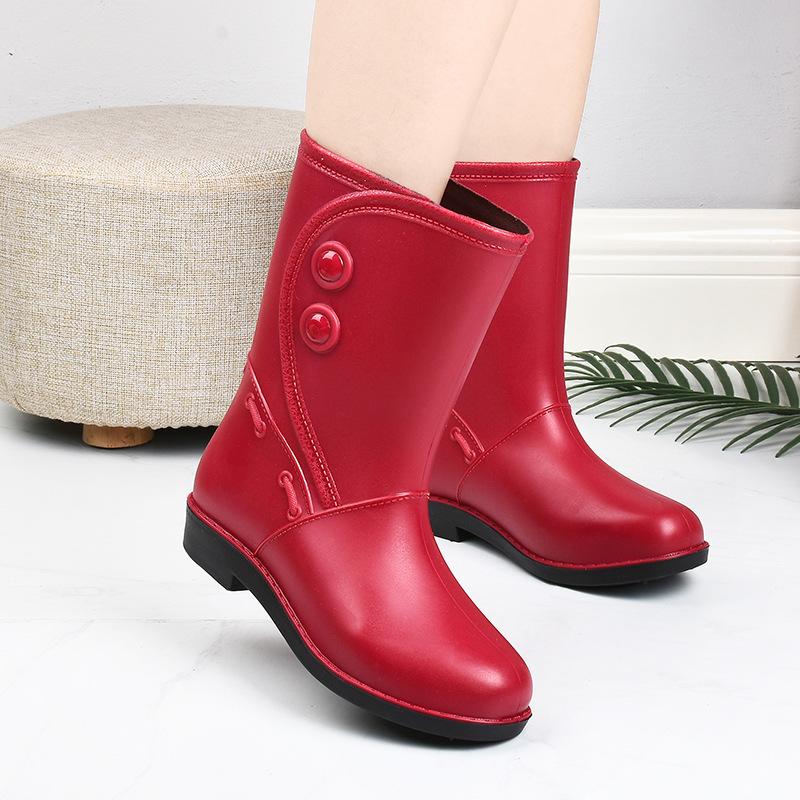 Women's rain shoes medium tube water shoes fashion warm rain boots women's cotton water boots non-slip work rubber shoes car wash kitchen