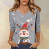3/4 Sleeve Shirts For Women Print Christmas Tees Blouses Casual Plus Size Basic Tops Pullover