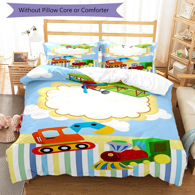 3pcs Cute Cars Bedding Set Duvet Cover Closure Includes 1 Duvet Cover & 2 Pillowcases, Soft and Comfortable for All Seasons.