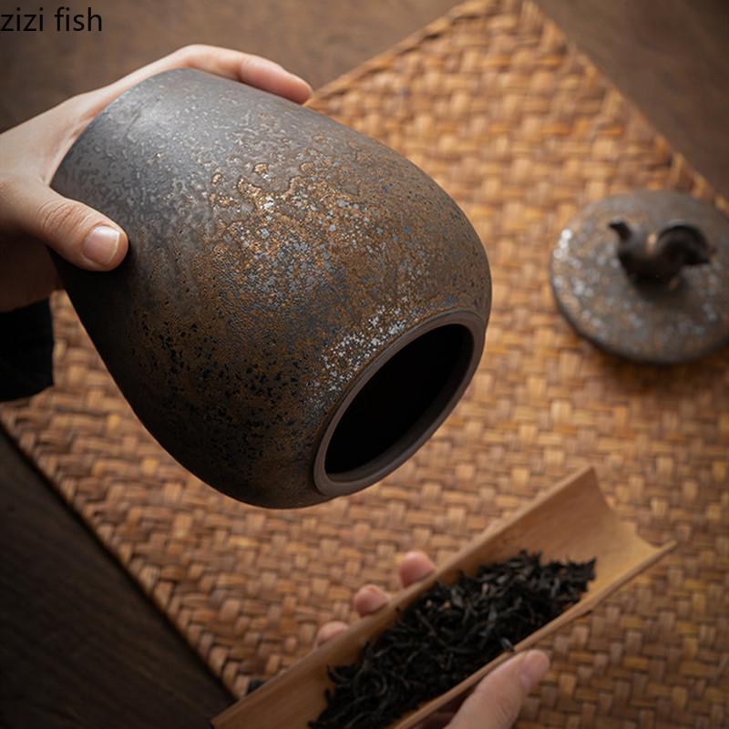 Vintage Stoneware Tea Caddy Ceramic Airtight Jar Storage Tea Cans Tea Box Storage Tank Tea Container Decorative Jar Sugar Bowl