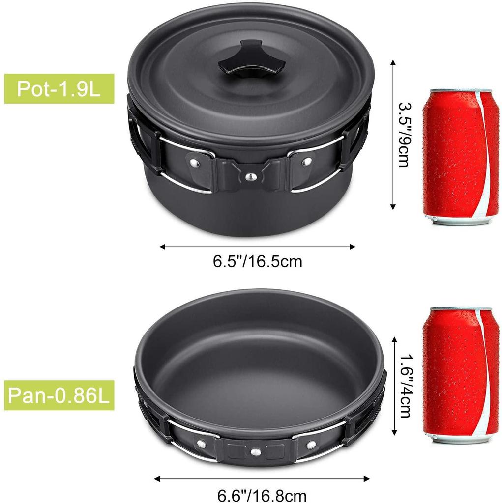Portable Outdoor Cookware Set for 2-3 People with Teapot - Hard Anodized Aluminum, New Product