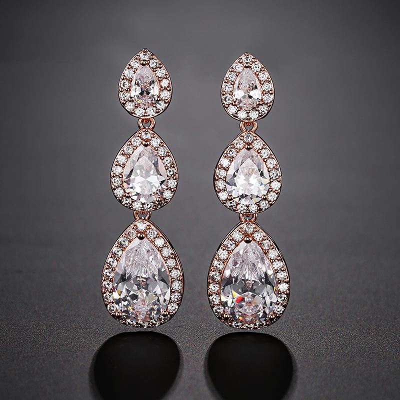 ZAKOL Classic 3 Pcs Big Water Drop Zircon Long Dangle Earrings for Women Elegant Wedding Party Zircon