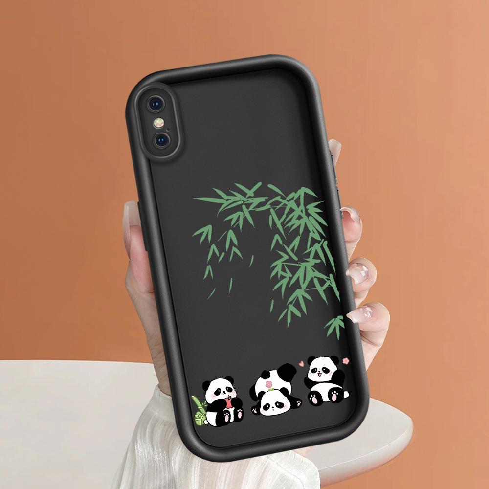 Cute Panda Bamboo Phone Casing for Realme OPPO Reno VIVO Infinix Tecno Oneplus Full Cover Camera Shockproof Protection Rubber Case Cover