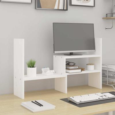 Vidaxl Monitor Stand, White, (39-72)X17X43 Cm, Pine Wood