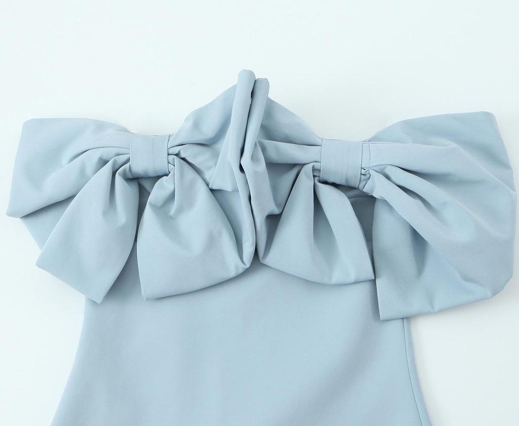 Europejska i Amerykańska Damska Urocza Mini Sukienka Bodycon z Odkrytymi Ramionami i Kokardą