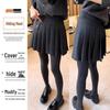 Plus Size Grey Wool-Blend A-Line Pleated Skirt – High Waist, Slimming, Short for Petite Chubby Women, Spring/Autumn