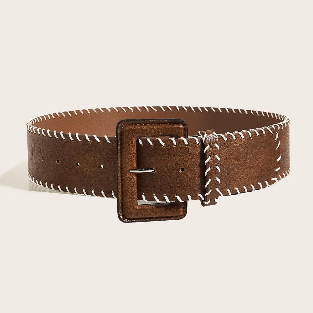 Harajuku Vintage Wide Belt Retro Western Cowboy Belt Casual PU Leather Waistband  Lady