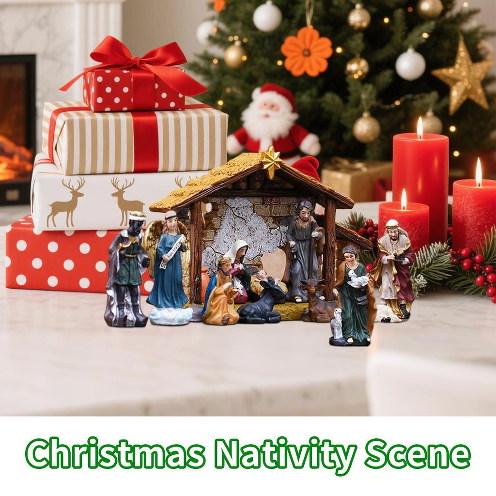 Nativity Set 12 Pieces Holiday Jesus Birth Resin Nativity Scene Manger Statue Ornament For Table Fireplace Catholic Families