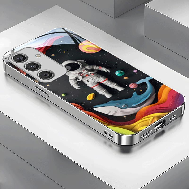 Vergoldete gehärtete Glas-Handyhülle, kompatibel Galaxy S26 S25 S24 S23 S22 Ultra Plus. Verfügt über ein Design aus dem Weltraumzeitalter.