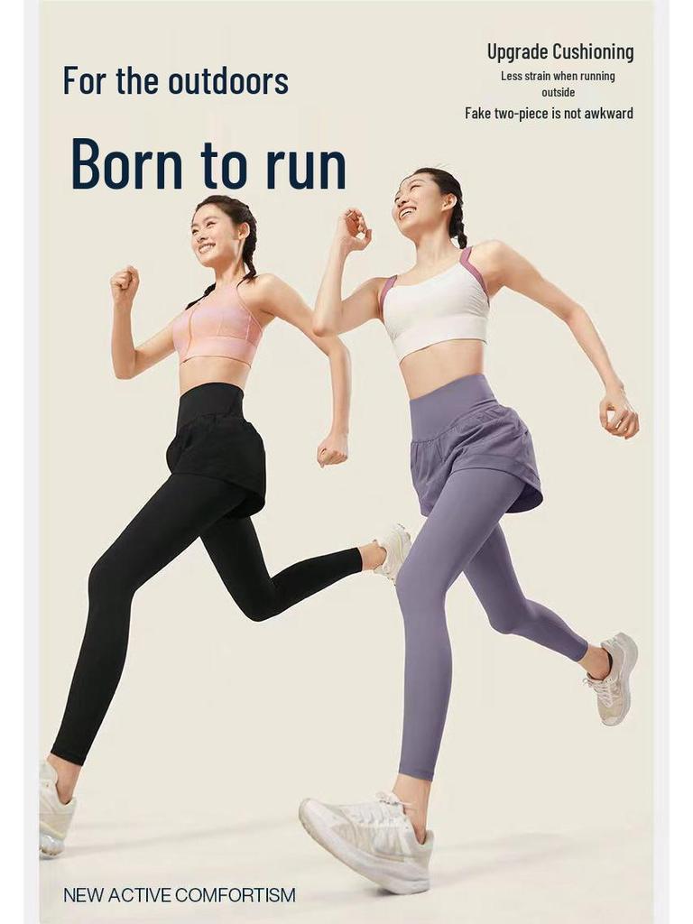 Damen High-Waist Schnelltrocknende Yoga Fitnesshose, Herbst-Winter, Fake Two-Piece Design