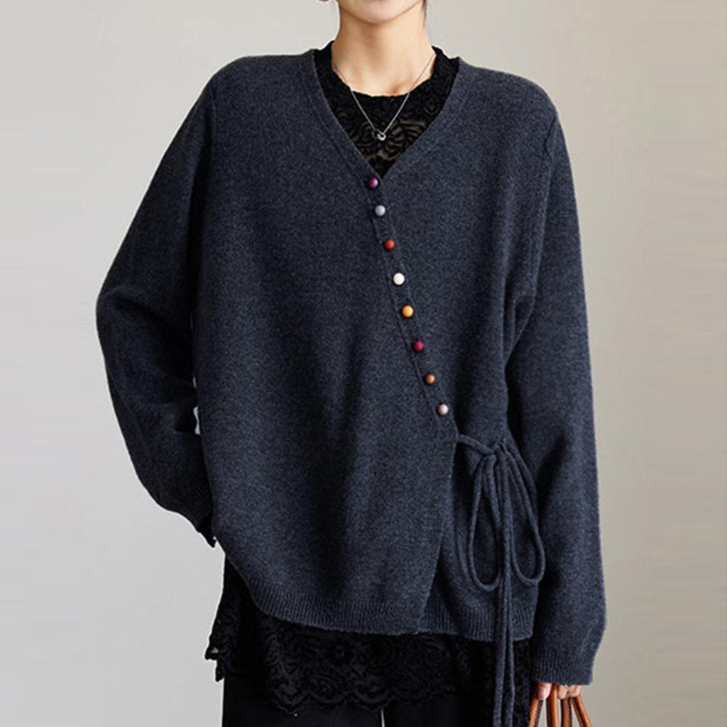 Women's Solid Color Long Sleeved Colorful Button V-neck Cardigan Top Jacket