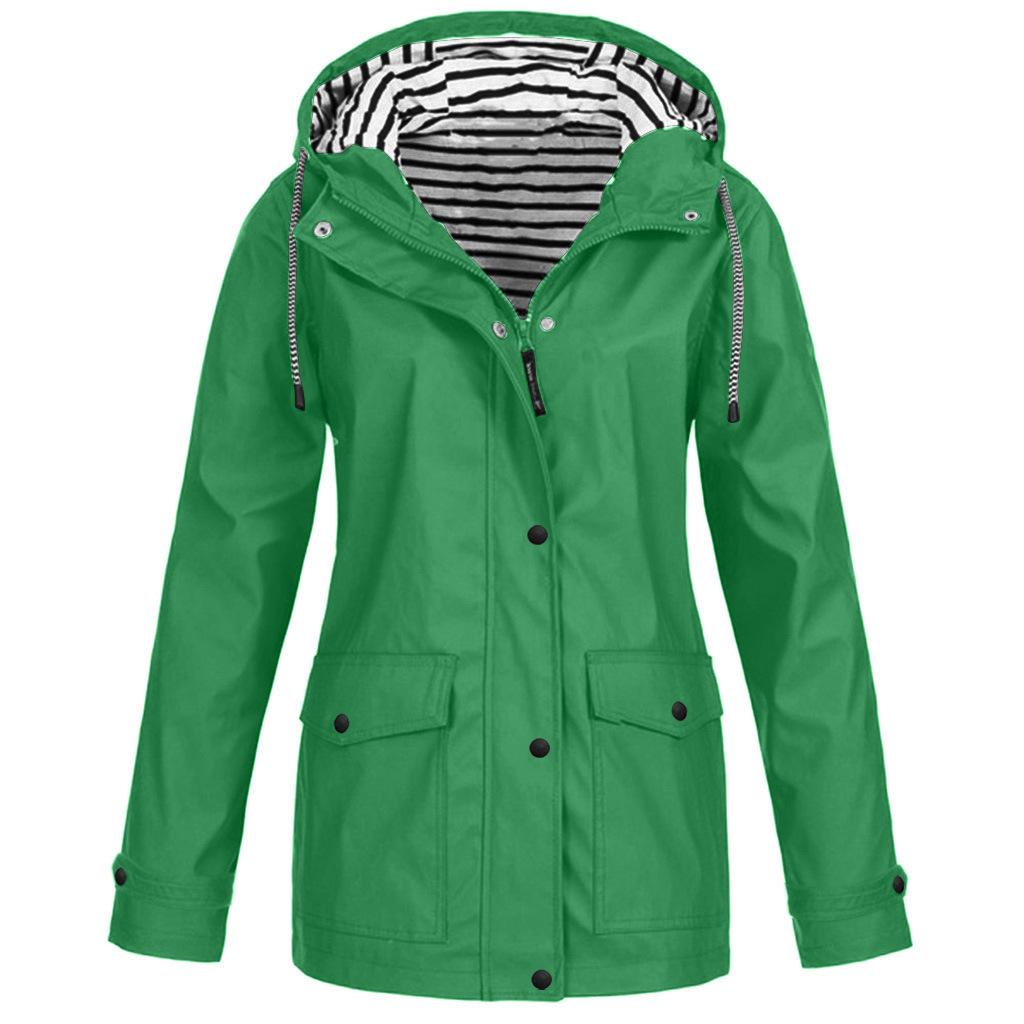 VEZFAA Women's Fashion Casual Stripe Print Autumn Winter Long Sleeve Hooded Jackets & Coats