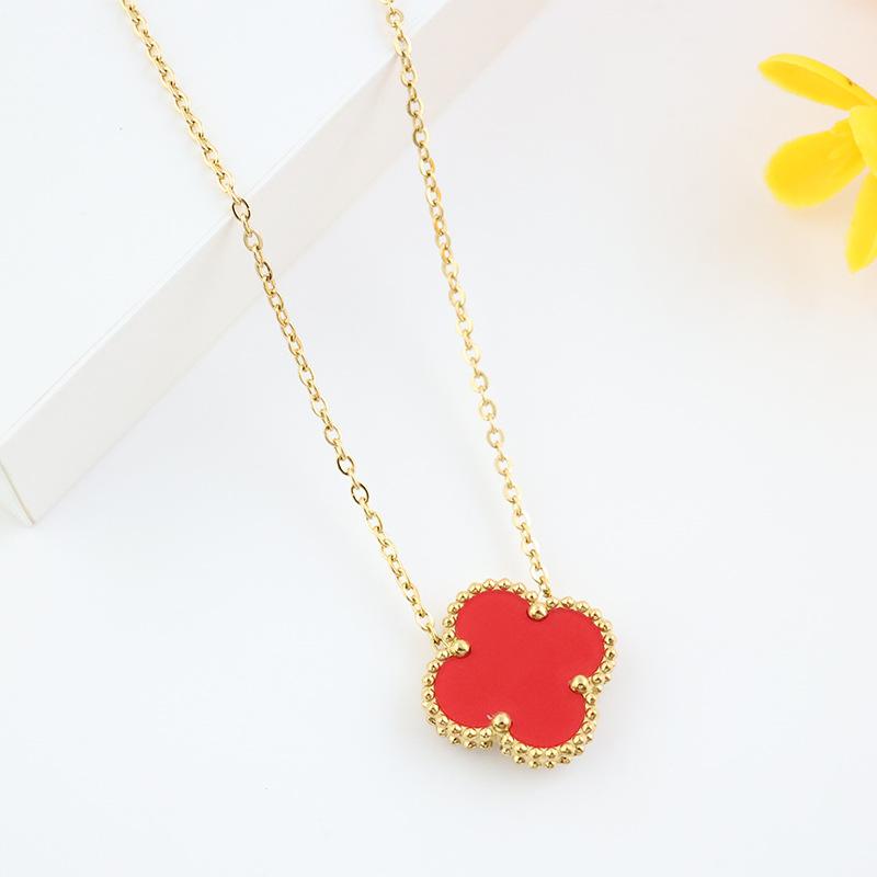 Inlaid Rhinestone Women's Pendant Titanium Steel Four-Leaf Clover Double-Sided Necklace Temperament Hundred Matching Collarbone Chain