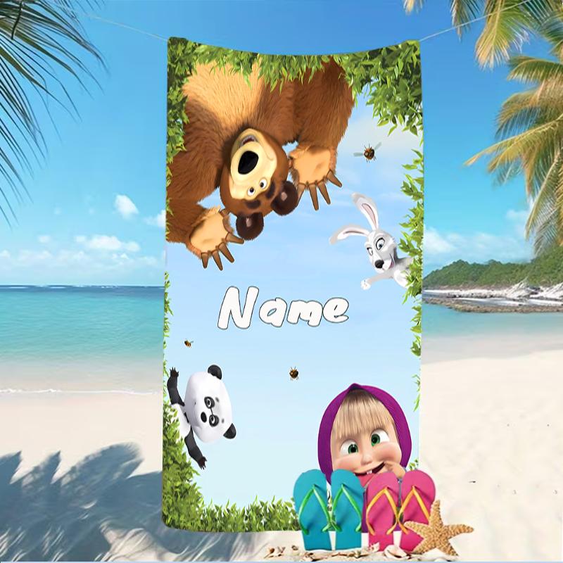 Customizable personalized beach towels Masha and the Bear themed designs.Suitable for the beach, yoga, sports;ideal as beach accessories