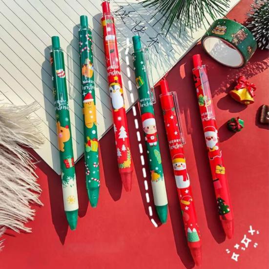 6Pcs Christmas Gel Pens Various Festive Patterns Push-Type Christmas Pens Stationery Supplies Christmas Party Favors