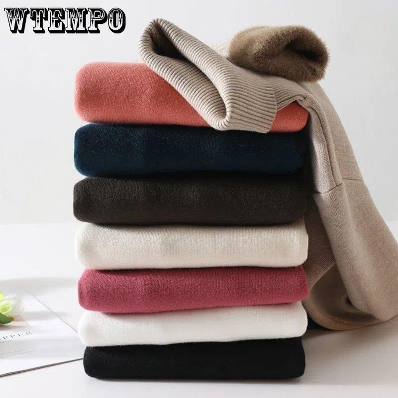 Turtleneck Sweater Fleece Thick Knitted Top Women's Korean Style Loose Pullover Sweaters Winter Warm Cashmere Bottoming Shirt