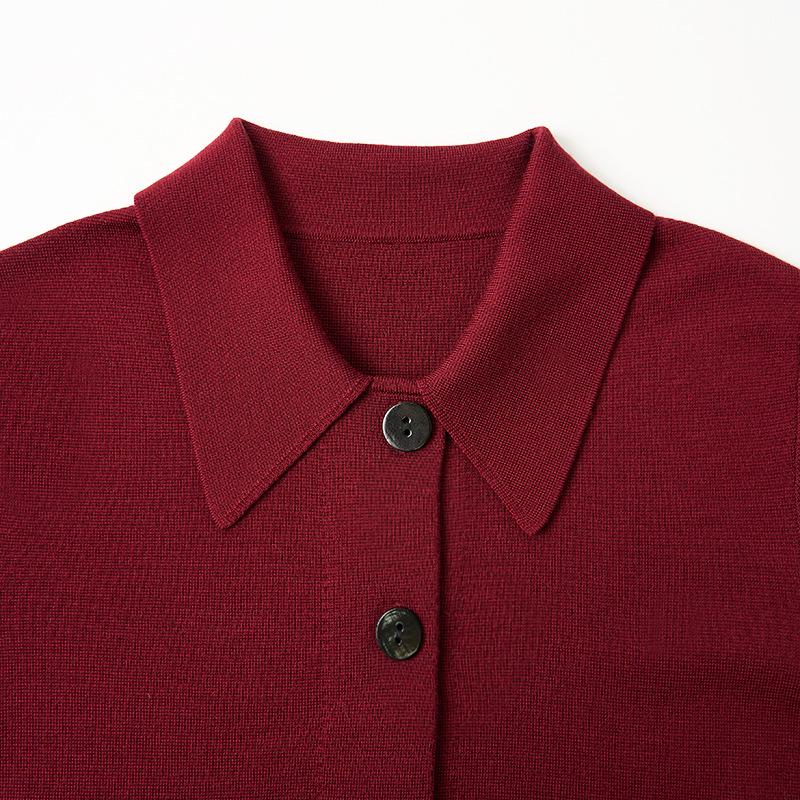 Northern Deer Hexi 100% Combed Wool Polo Collar Knit Cardigan - Early Autumn Elegance