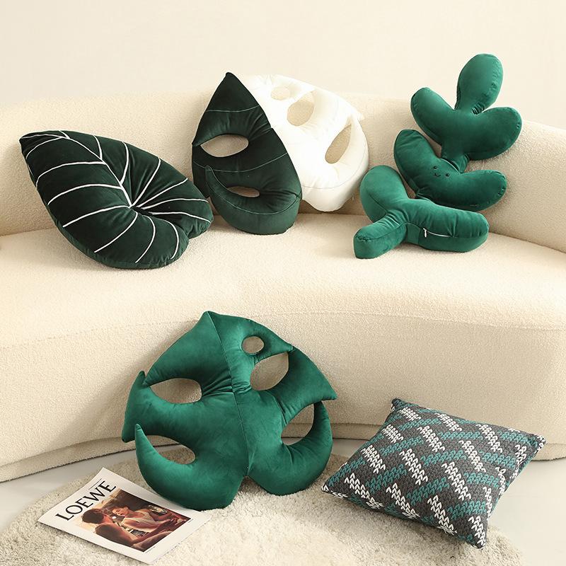Nordic Wind Simulation Leaf Throw Pillow Plush Toy Tropical Green Plant Doll Home Sofa Pillow Rag Doll
