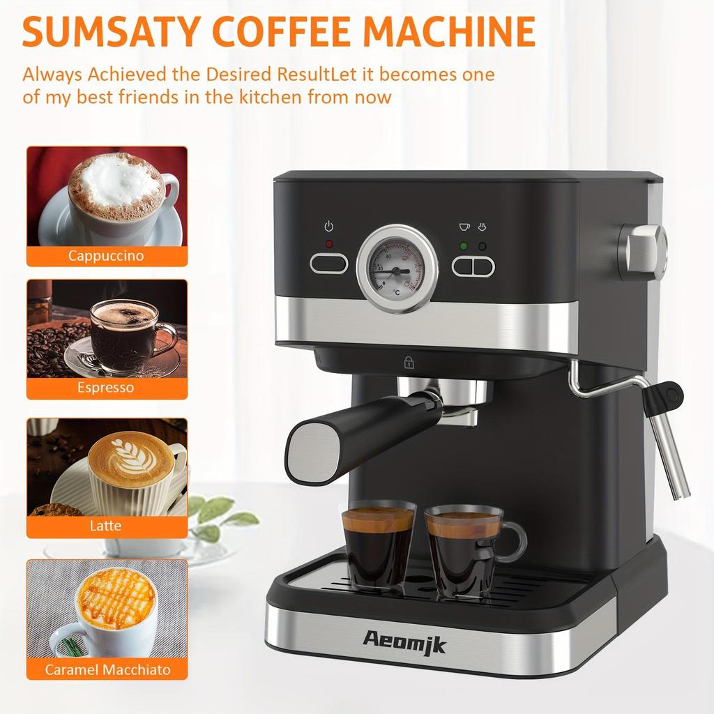 Aeomjk US Semi-Automatic Italian Espresso Machine with Milk Frother and Steam Function, Model 3110.