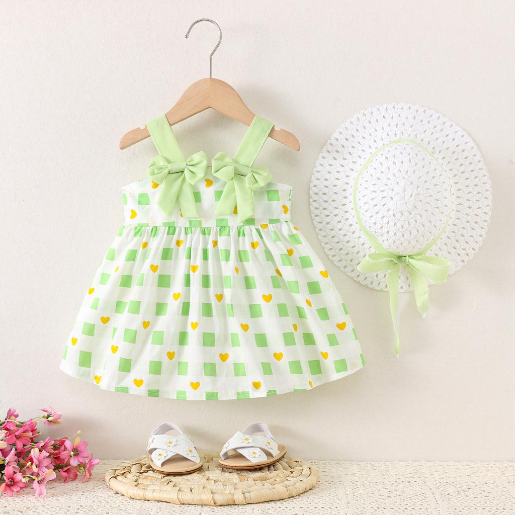 Dětské šaty dětské letní nové produkty, šaty s dvojitou mašlí, princeznovské šaty, klobouky zdarma.