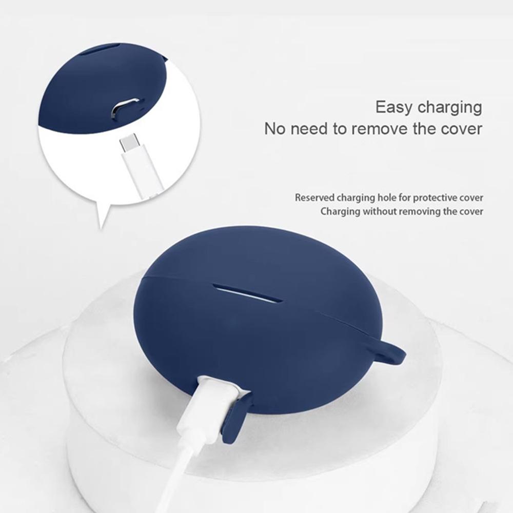 For Honor Earbuds 4i Silicone Case Wireless Earphones Protective Cover with Anti-Lost Buckle