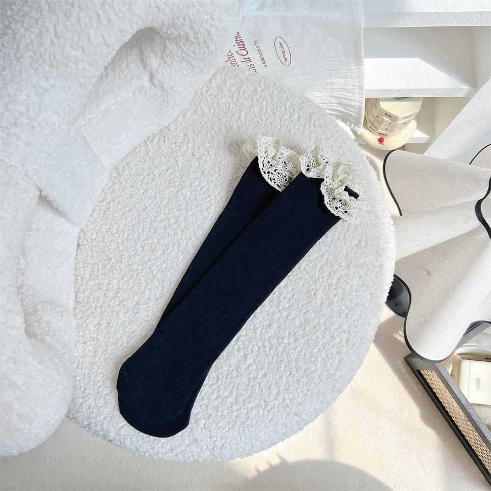 Ankara Red Lace Socks Children'S Trend Retro Double Needle Drawstring Mori Women'S Mid-Tube Stacking Socks