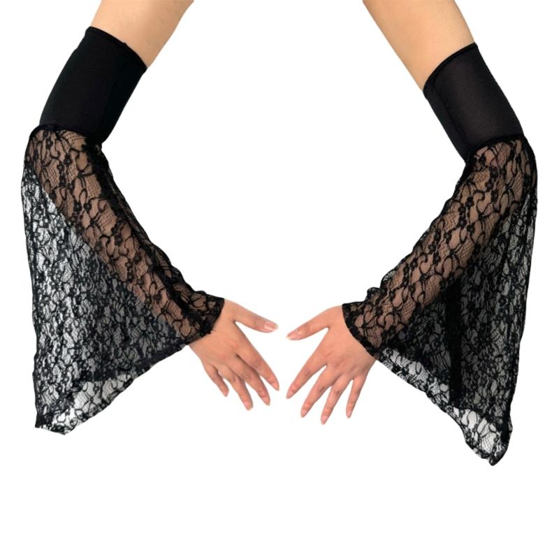 

Elegant Black Embroidered Sun Guard Sleeves Breathable Fabric Formal Event Daily Fashion Accessory 1