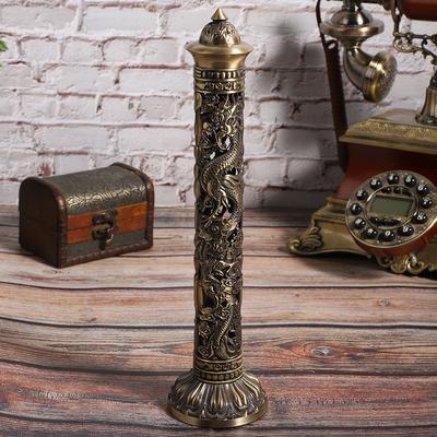 Incense Burner Bronze Tone Dragon Phoenix Relief Craft Ornaments Tea Room Decoration Incense Stick