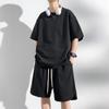 Sommer Kortarmet T-skjorte og Shorts Sett   Eksenfarget Treningsdresser Løse Oversized Herre Sett Fritids Sportsdrakt