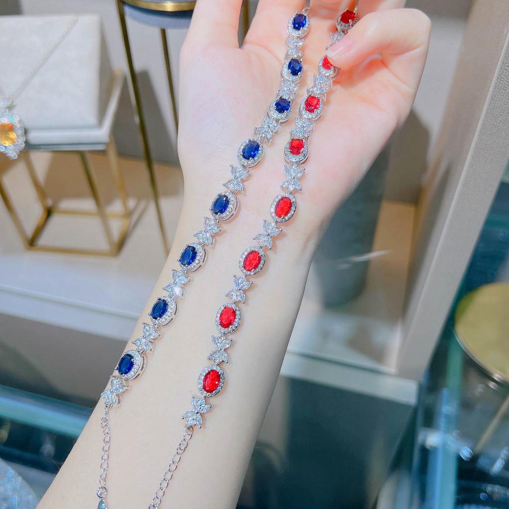 Luxury Royal Sapphire Bracelet Celebrity Banquet Daily Dating Gathering Sisters Afternoon Tea Red Diamond Treasure Bracelet