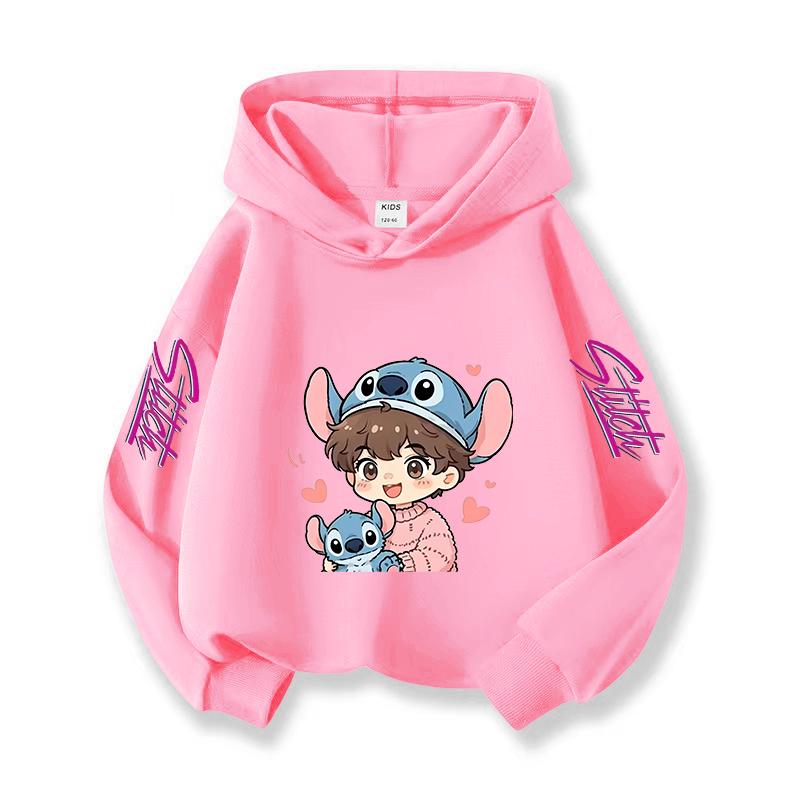 2025 New Christmas Gift Girls Hooded Sweatshirt Children's Pullover Cute Stitch Print Long Sleeved Soft Winter Top