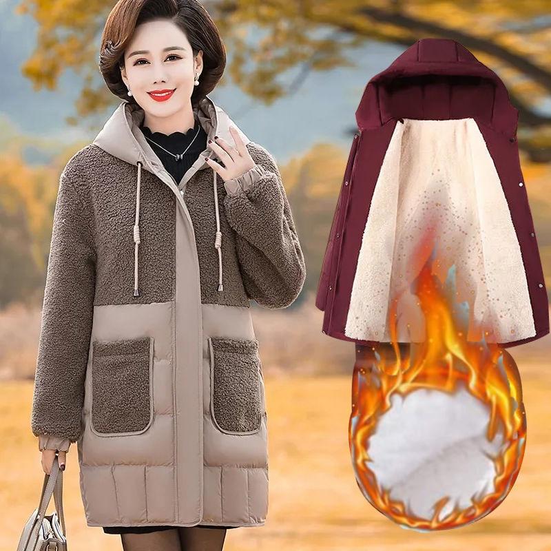 Cotton-padded Women's Mid-length Winter Jacket, Thick Padded Jacket, Western Style, Large Size, Middle-aged Down Padded Jacket, Women