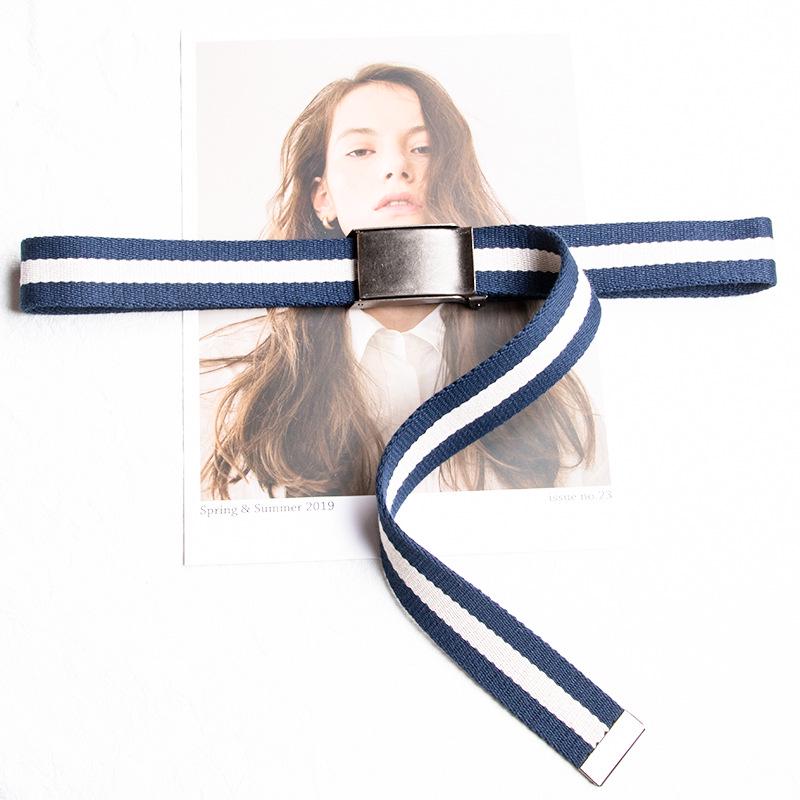 3.2cm Smooth Buckle Striped Canvas Belt - Trendy Korean Style Jeans Accessory for Women