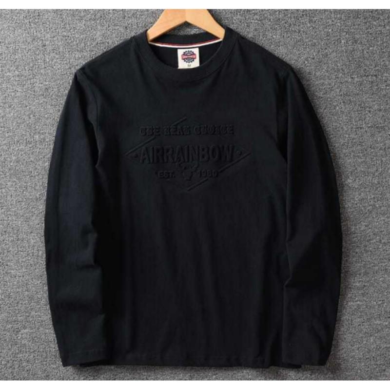 T-shirt de base à manches longues pour homme, lavé, pour le printemps/l'automne, avec imprimé de lettres et col rond